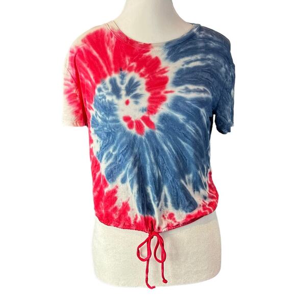 No Boundaries Tops - No Boundaries Tie Dye Waist Tie Top Tee Size Small Red White Blue